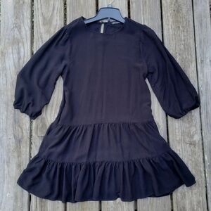 Shinestar Womens S Black Ruffle Mini Dress With Balloon Sleeve And Keyhole Back 